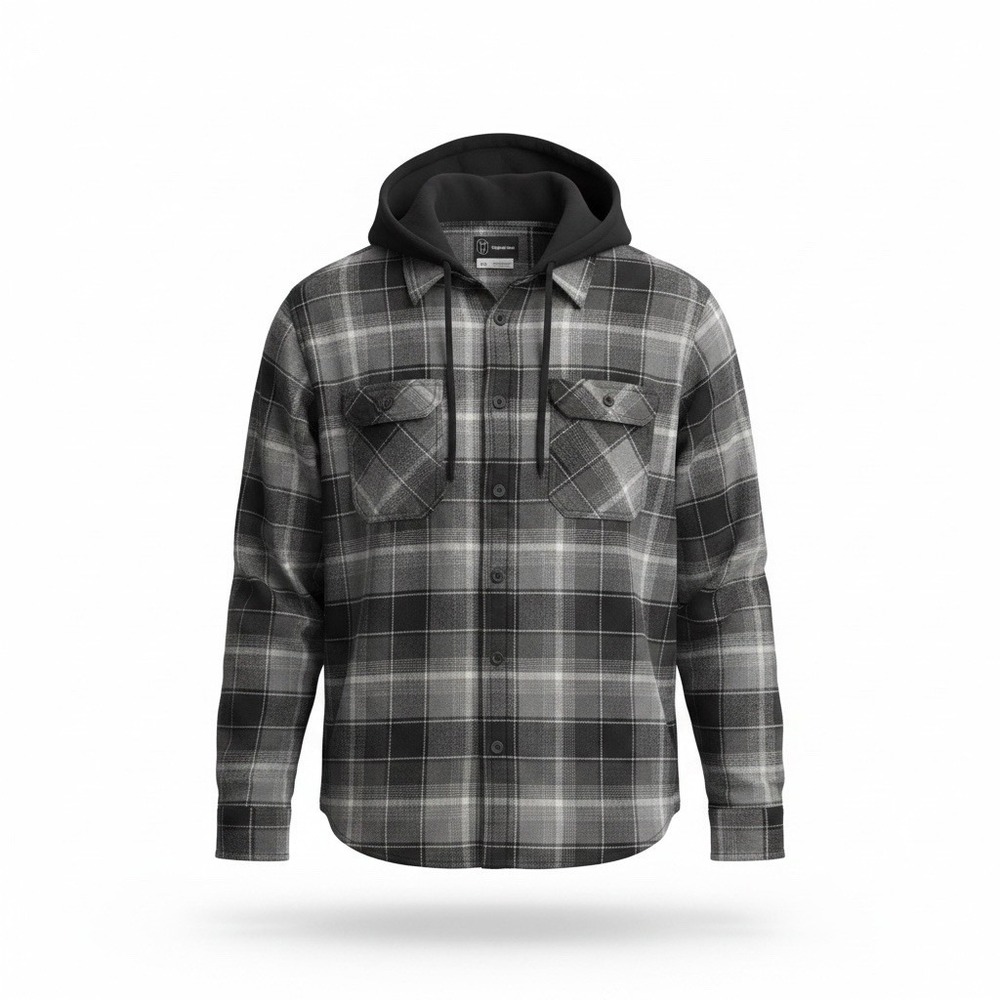 Original Use Mens XXL Black Gray Plaid Long Sleeve Button Hoodie Shirt